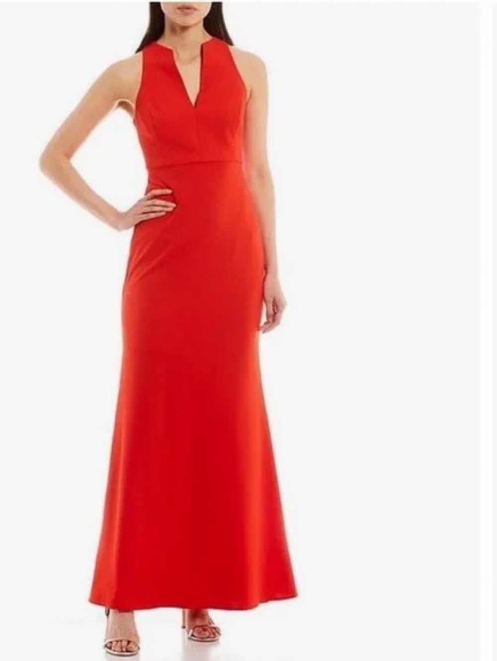 Belle Badgley Mischka Ashley Split V-Neck Sleeveless Stretch Crepe Mermaid Gown